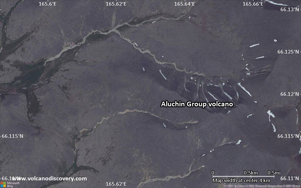 Satellite/aerial-type map of Aluchin Group volcano (scale of 5-10 km)