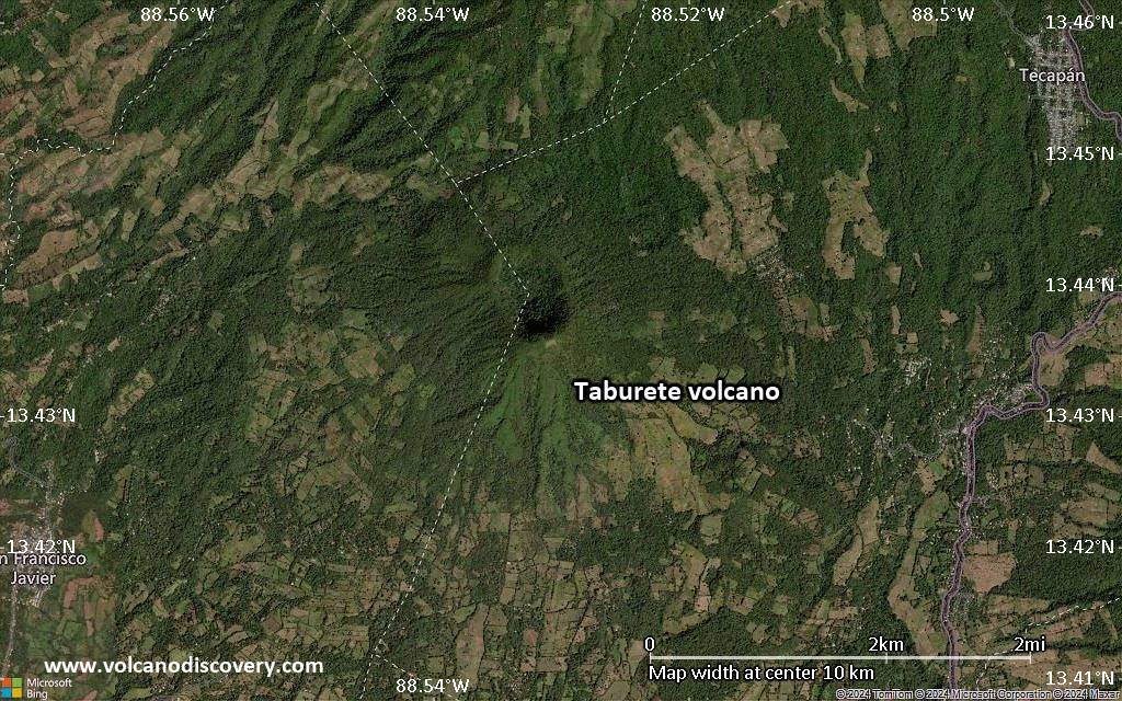 Satellite/aerial-type map of Taburete volcano (scale of 5-10 km)