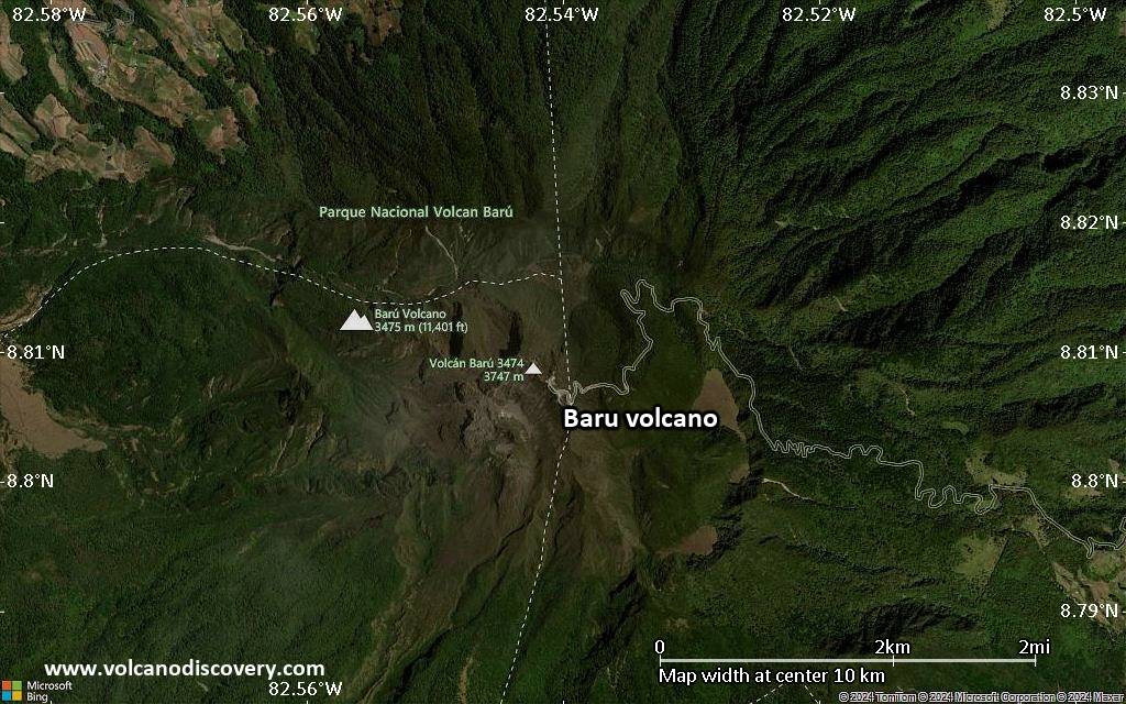 Satellite/aerial-type map of Baru volcano (scale of 5-10 km)