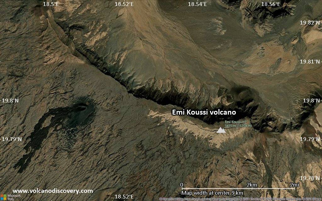 Satellite/aerial-type map of Emi Koussi volcano (scale of 5-10 km)