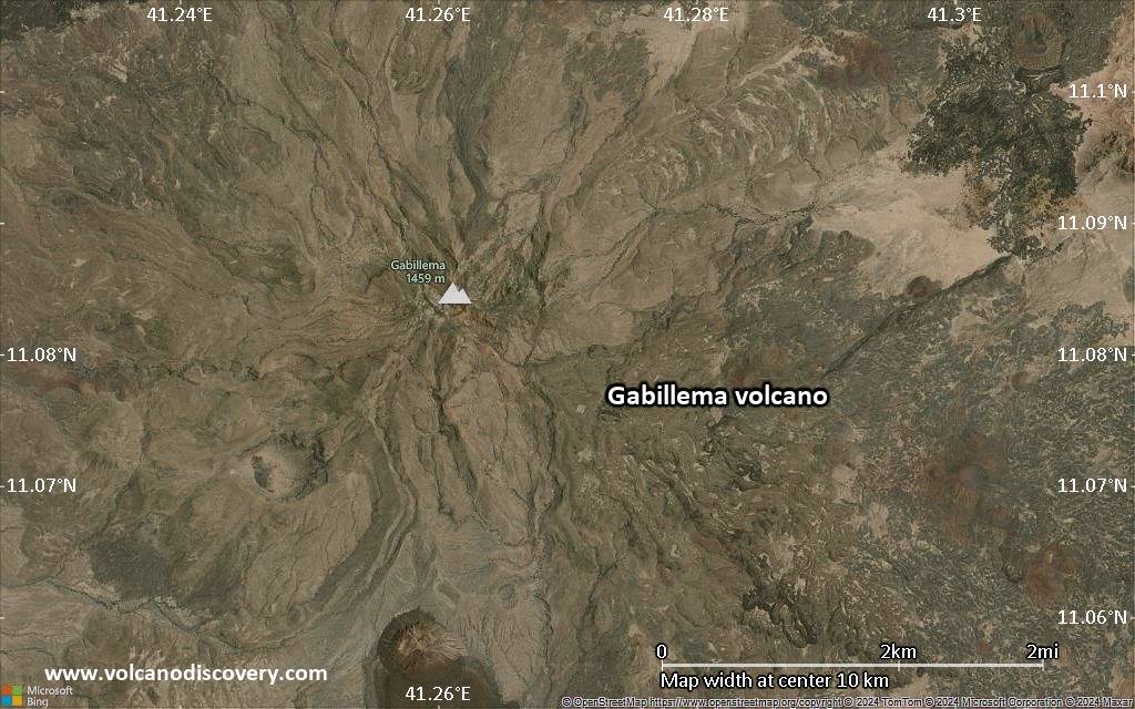 Satellite/aerial-type map of Gabillema volcano (scale of 5-10 km)