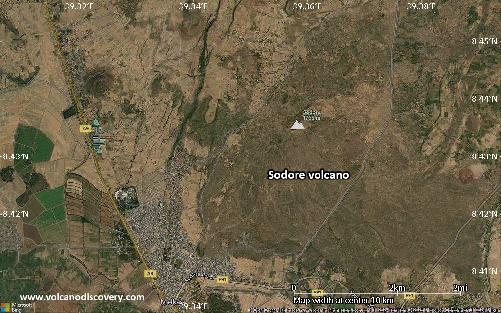 Satellite/aerial-type map of Sodore volcano (scale of 5-10 km)