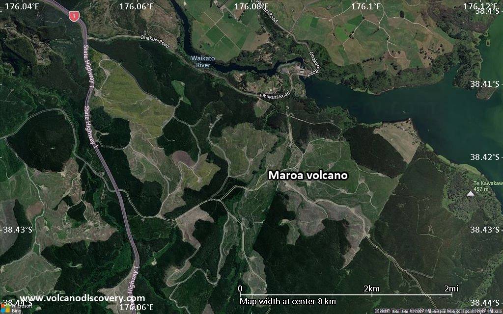 Satellite/aerial-type map of Maroa volcano (scale of 5-10 km)