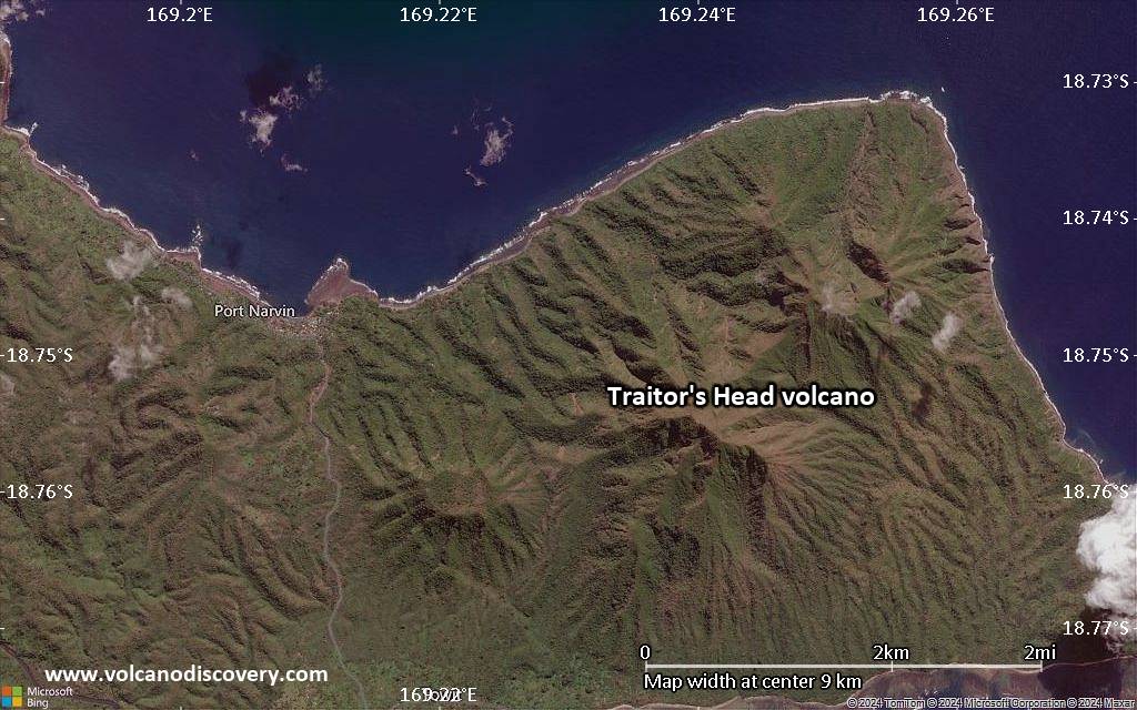 Satellite/aerial-type map of Traitor's Head volcano (scale of 5-10 km)