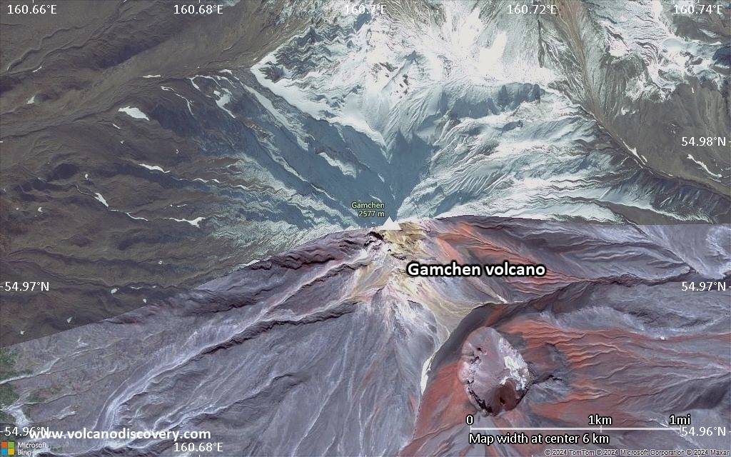 Satellite/aerial-type map of Gamchen volcano (scale of 5-10 km)