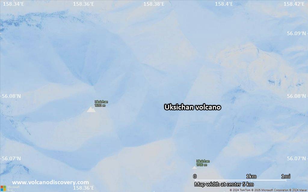 Satellite/aerial-type map of Uksichan volcano (scale of 5-10 km)