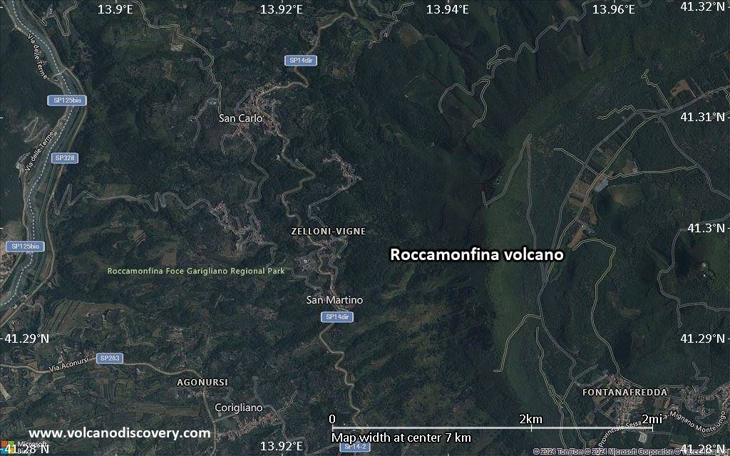 Satellite/aerial-type map of Roccamonfina volcano (scale of 5-10 km)