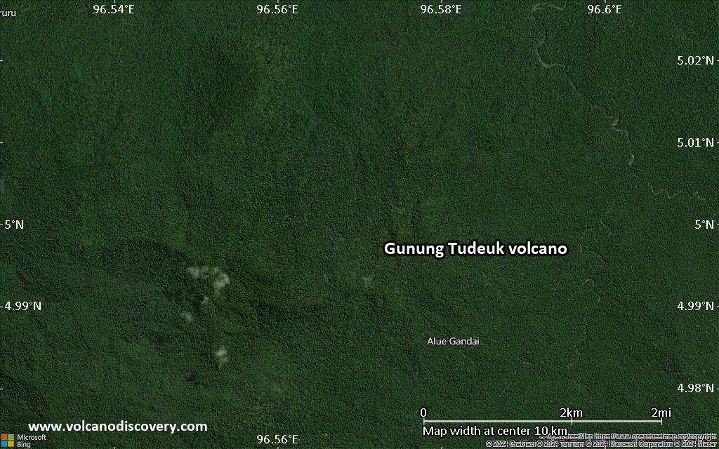 Satellite/aerial-type map of Gunung Tudeuk volcano (scale of 5-10 km)