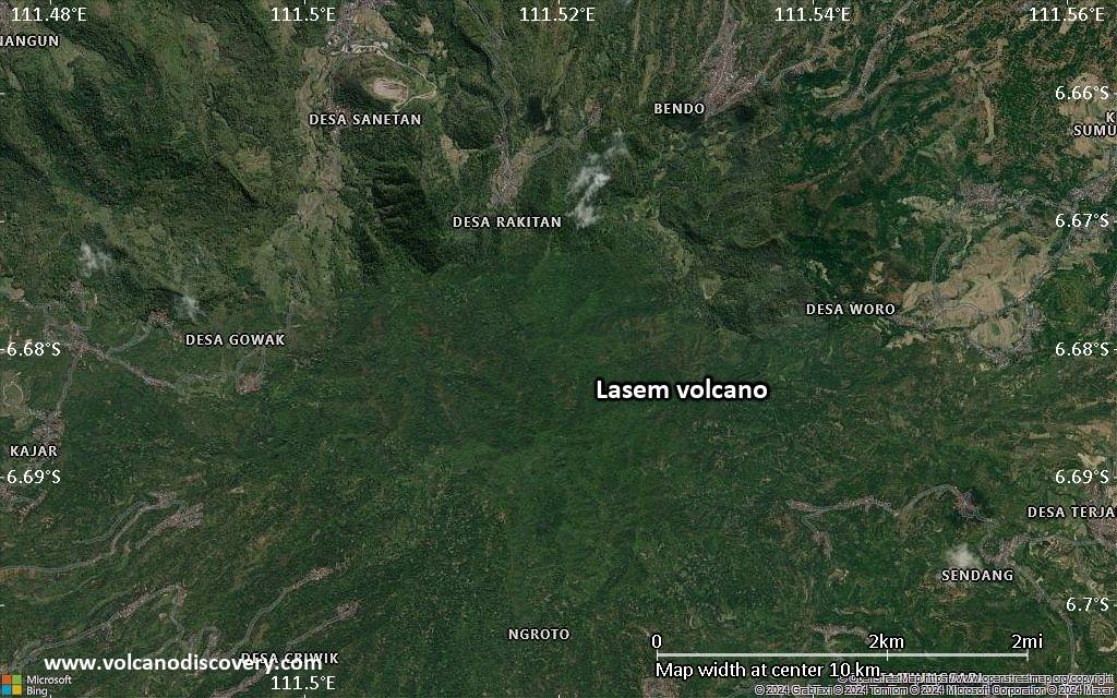 Satellite/aerial-type map of Lasem volcano (scale of 5-10 km)