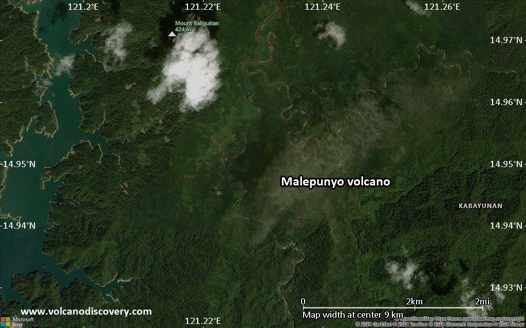 Satellite/aerial-type map of Malepunyo volcano (scale of 5-10 km)