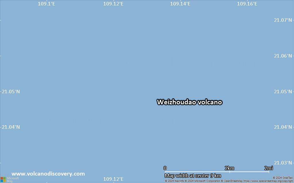 Satellite/aerial-type map of Weizhoudao volcano (scale of 5-10 km)