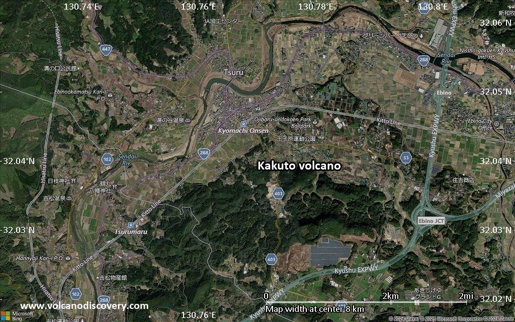 Satellite/aerial-type map of Kakuto volcano (scale of 5-10 km)
