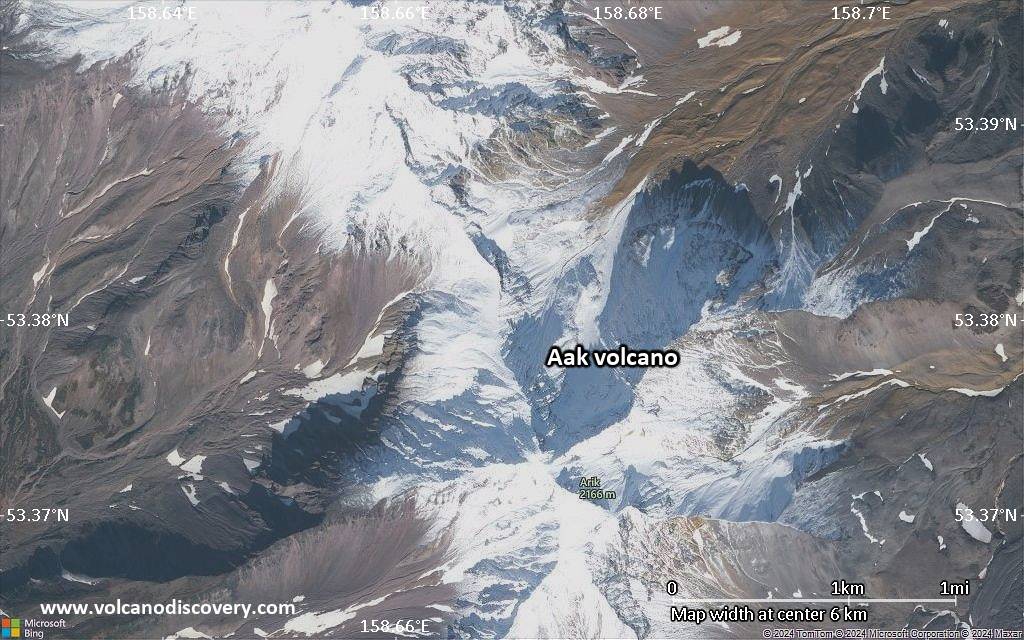 Satellite/aerial-type map of Aak volcano (scale of 5-10 km)