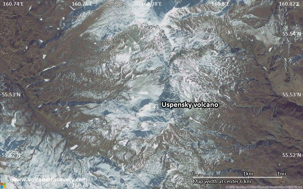 Satellite/aerial-type map of Uspensky volcano (scale of 5-10 km)