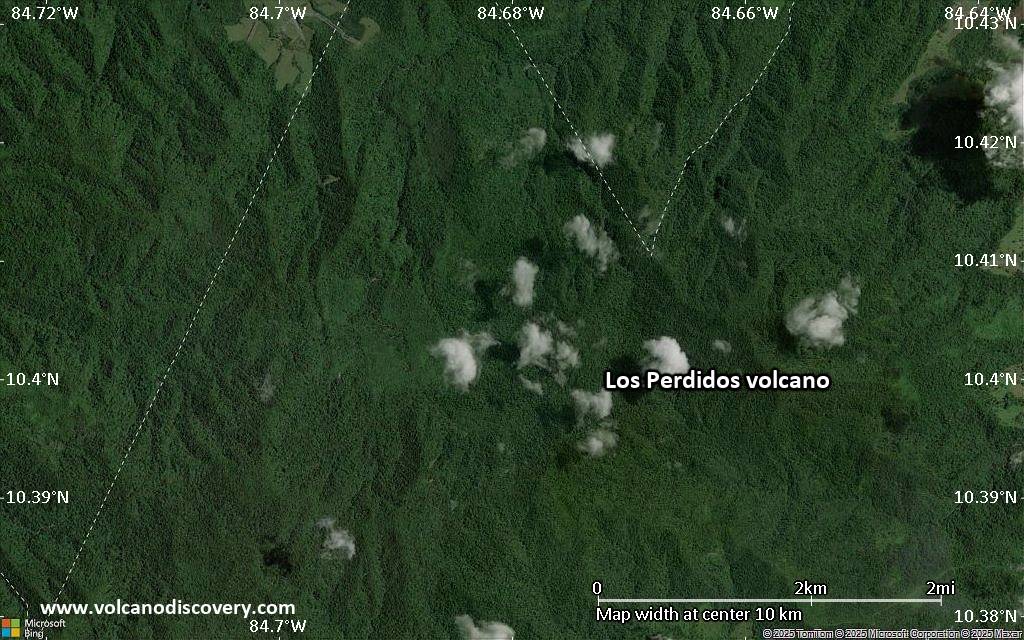 Satellite/aerial-type map of Los Perdidos volcano (scale of 5-10 km)