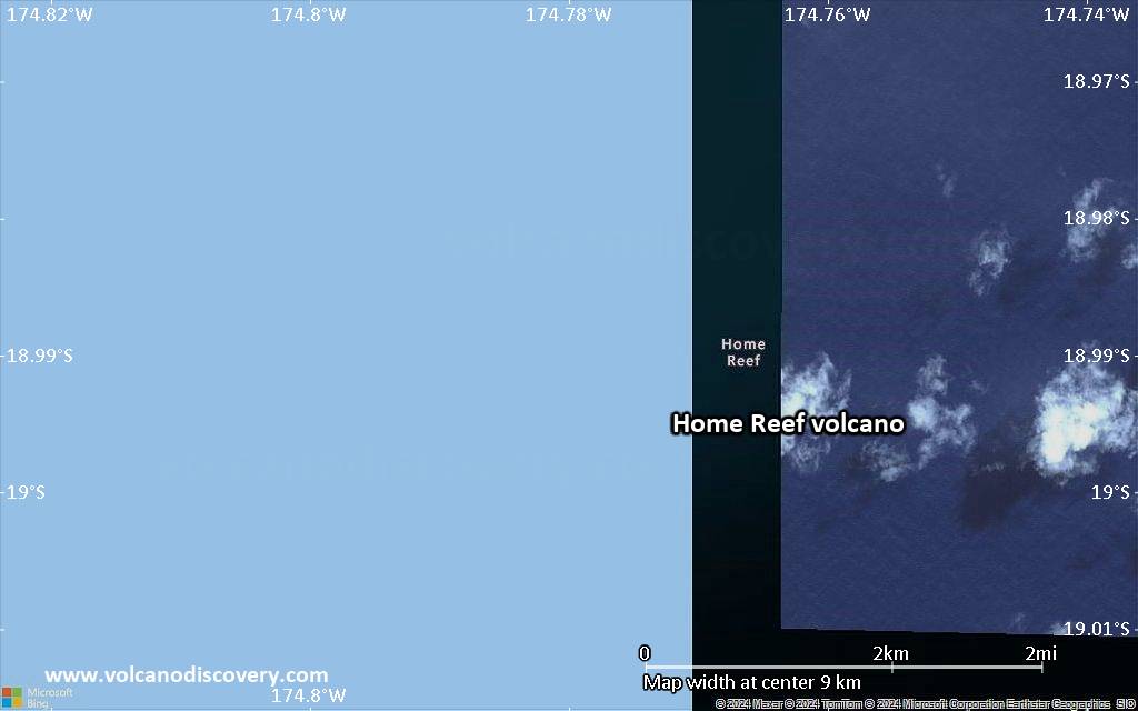 Satellite/aerial-type map of Home Reef volcano (scale of 5-10 km)