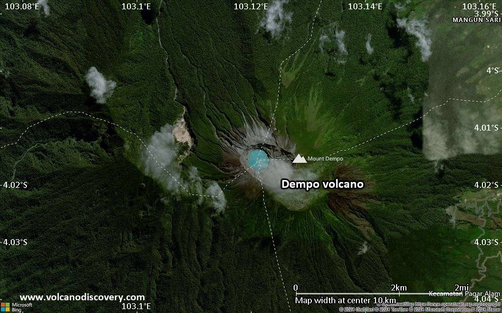 Satellite/aerial-type map of Dempo volcano (scale of 5-10 km)