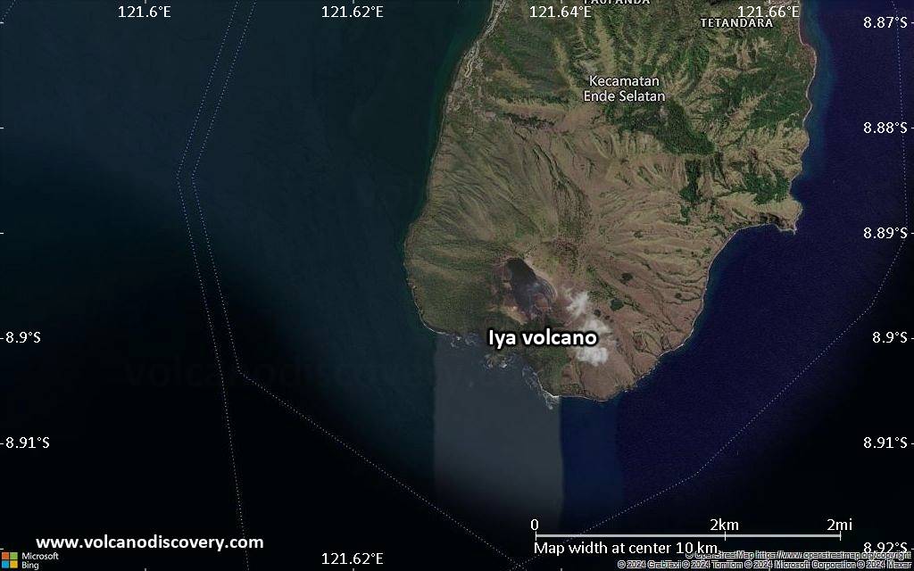Satellite/aerial-type map of Iya volcano (scale of 5-10 km)