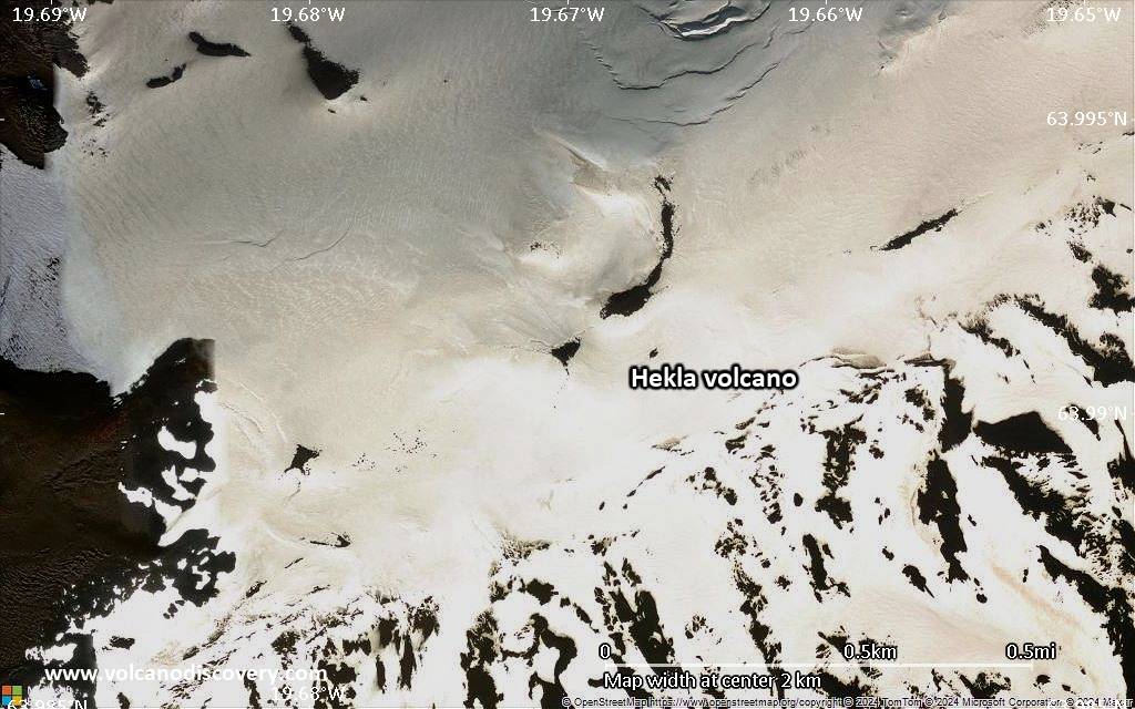 Satellite/aerial-type map of Hekla volcano (scale of few kilometers)