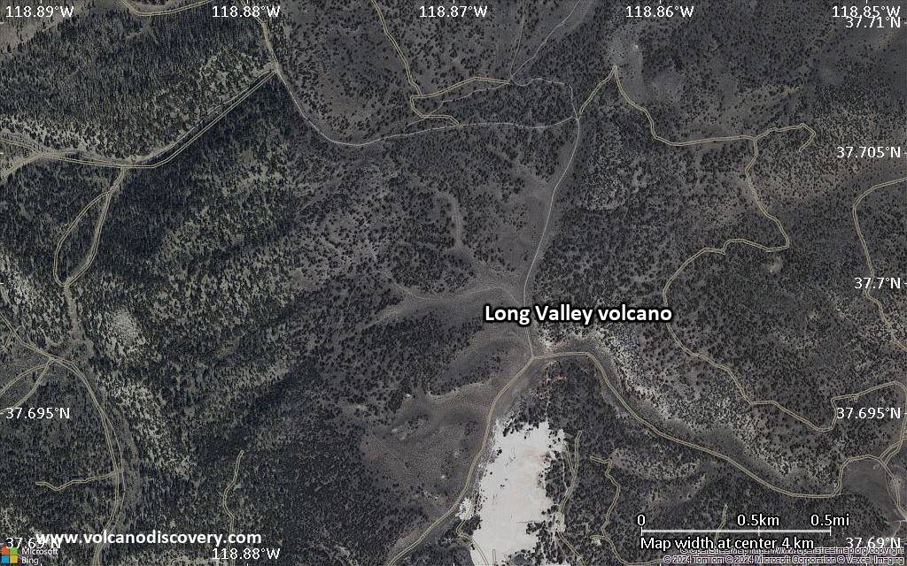 Satellite/aerial-type map of Long Valley volcano (scale of few kilometers)