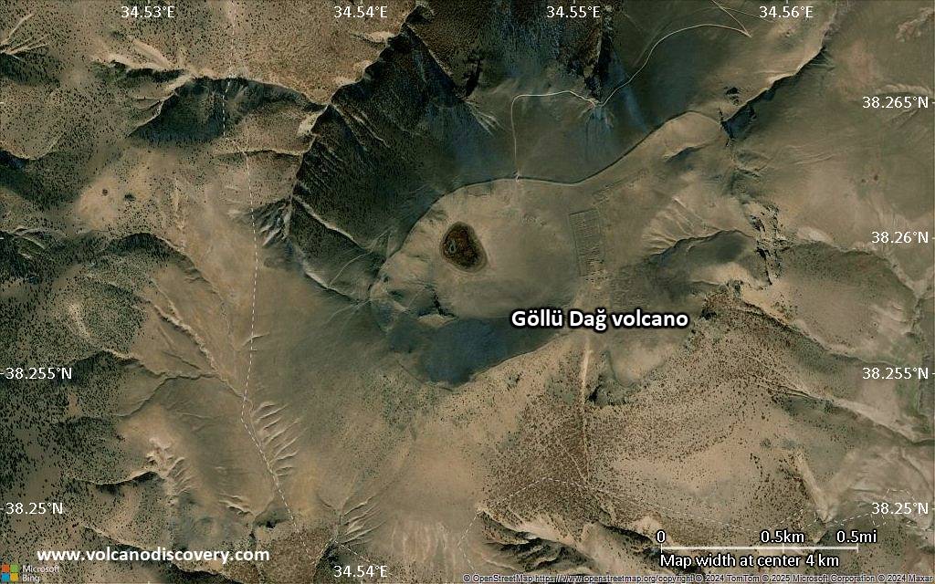 Satellite/aerial-type map of Göllü Dağ volcano (scale of few kilometers)