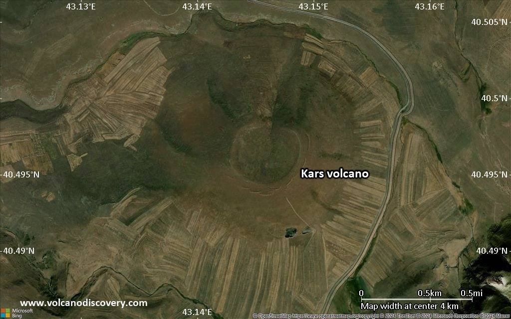 Satellite/aerial-type map of Kars volcano (scale of few kilometers)