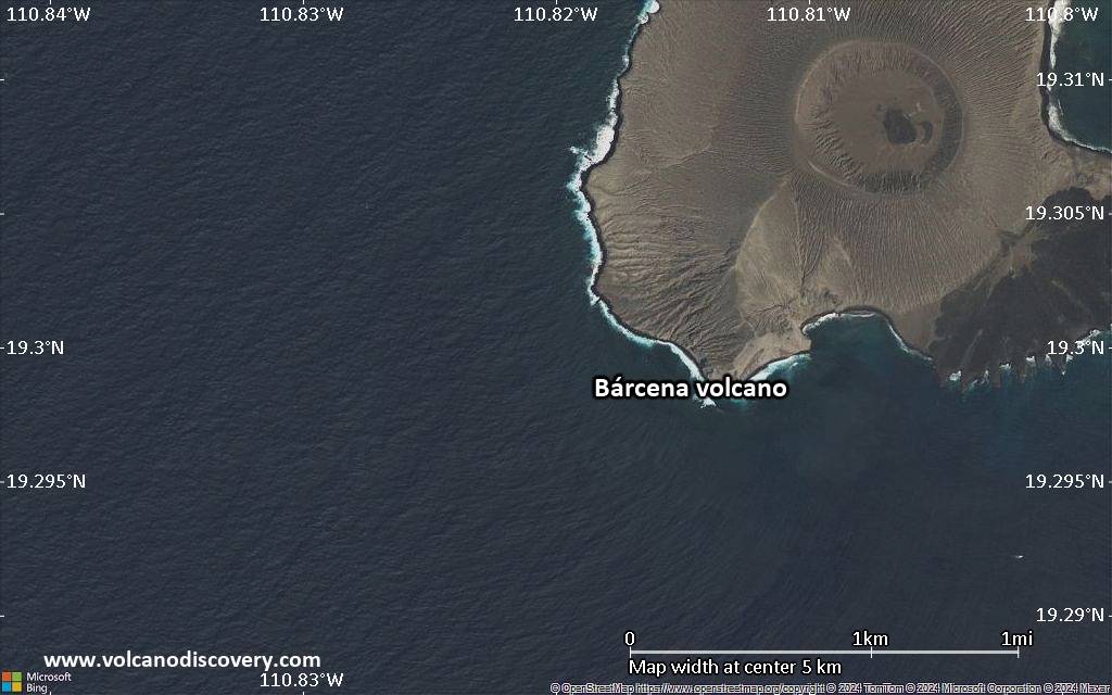 Satellite/aerial-type map of Bárcena volcano (scale of few kilometers)