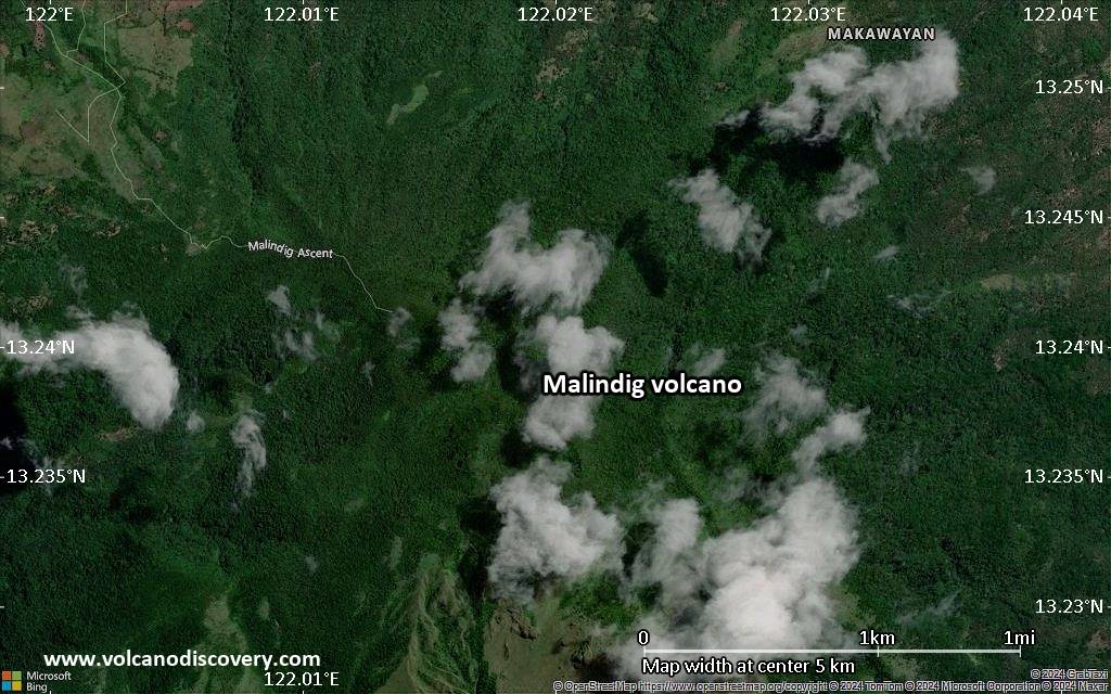 Satellite/aerial-type map of Malindig volcano (scale of few kilometers)