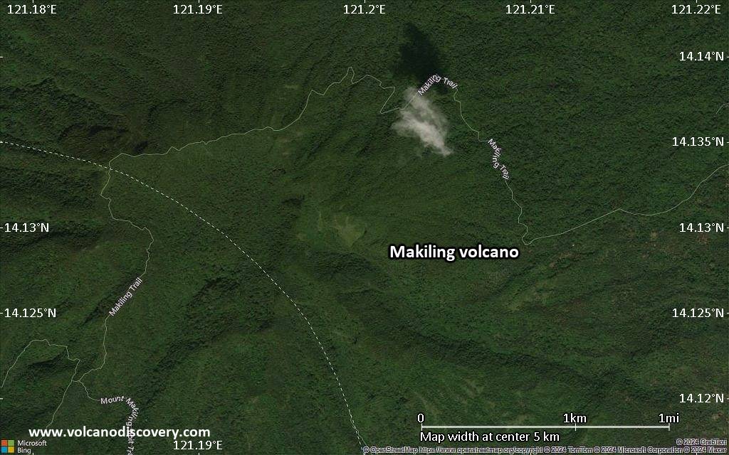 Satellite/aerial-type map of Makiling volcano (scale of few kilometers)