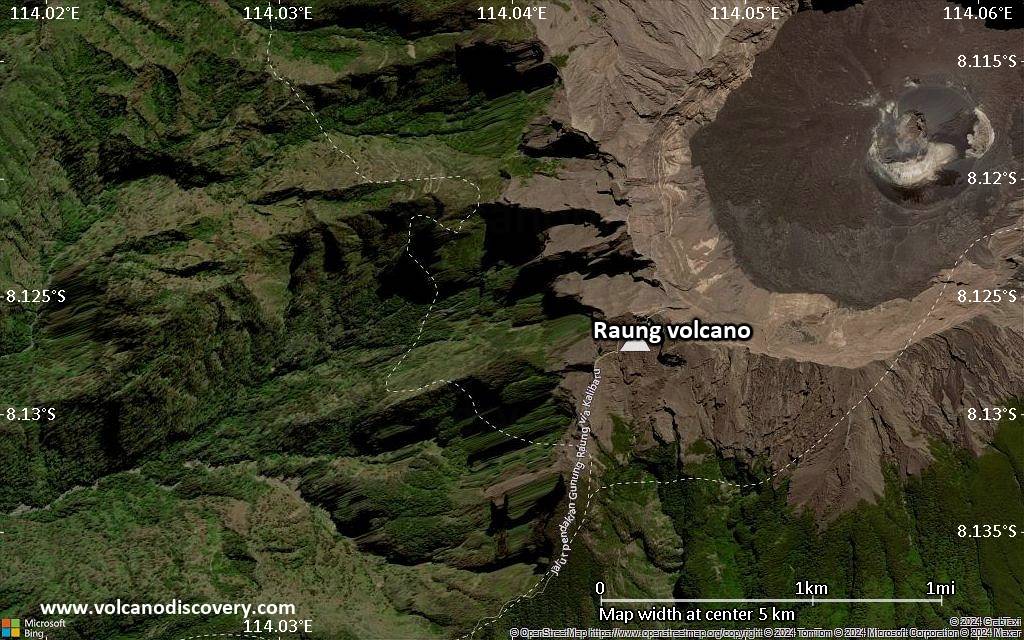 Satellite/aerial-type map of Raung volcano (scale of few kilometers)
