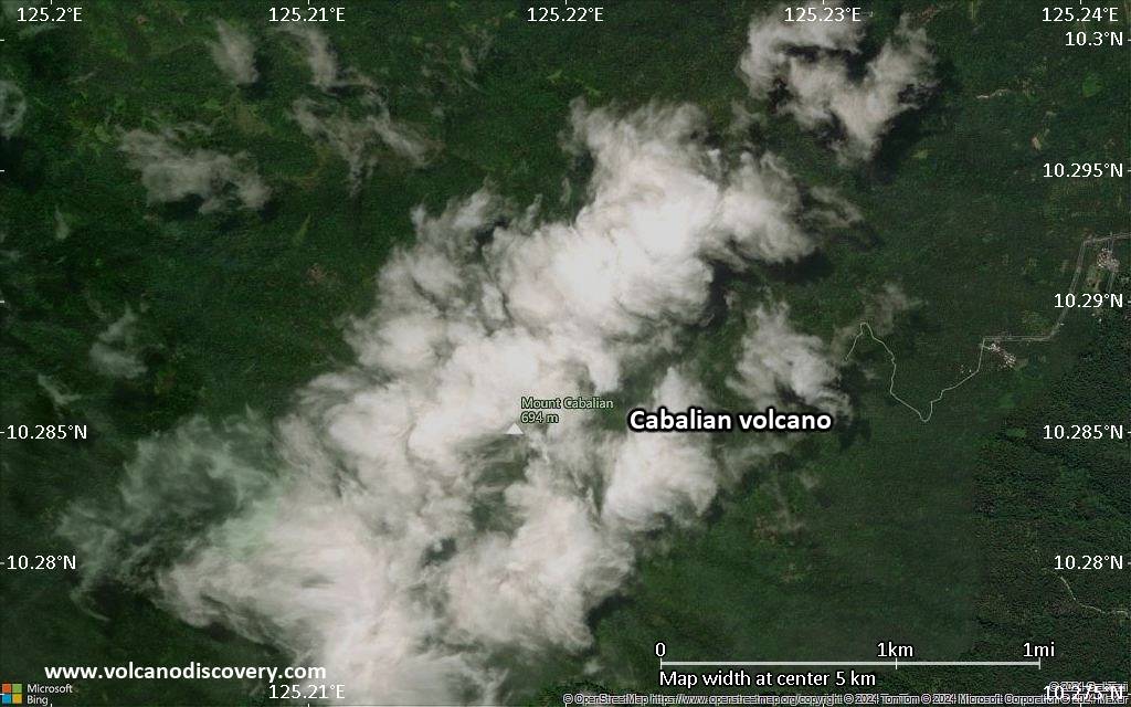 Satellite/aerial-type map of Cabalian volcano (scale of few kilometers)