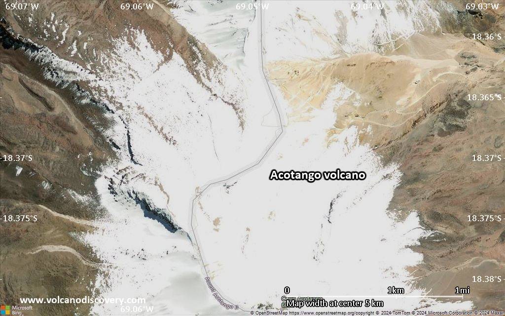 Satellite/aerial-type map of Acotango volcano (scale of few kilometers)
