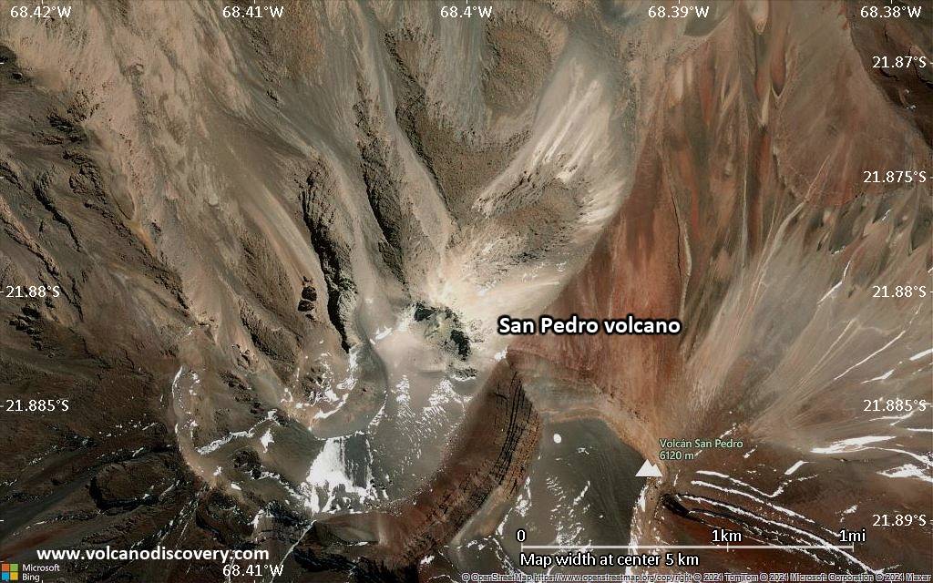 Satellite/aerial-type map of San Pedro volcano (scale of few kilometers)