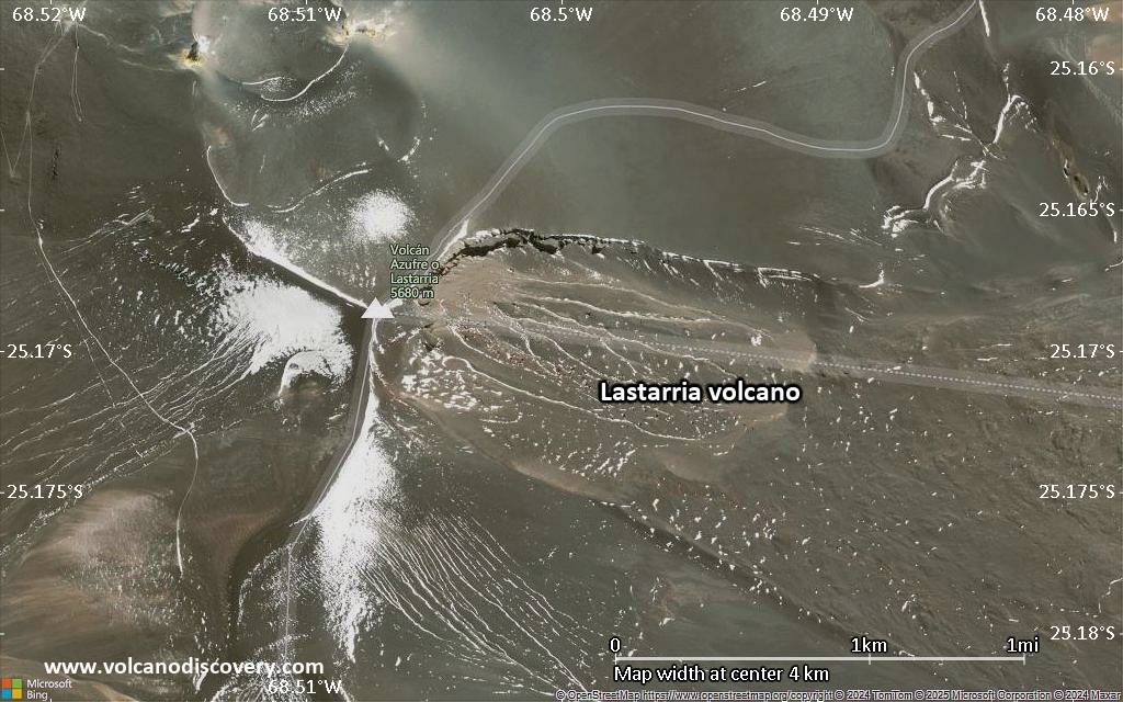 Satellite/aerial-type map of Lastarria volcano (scale of few kilometers)