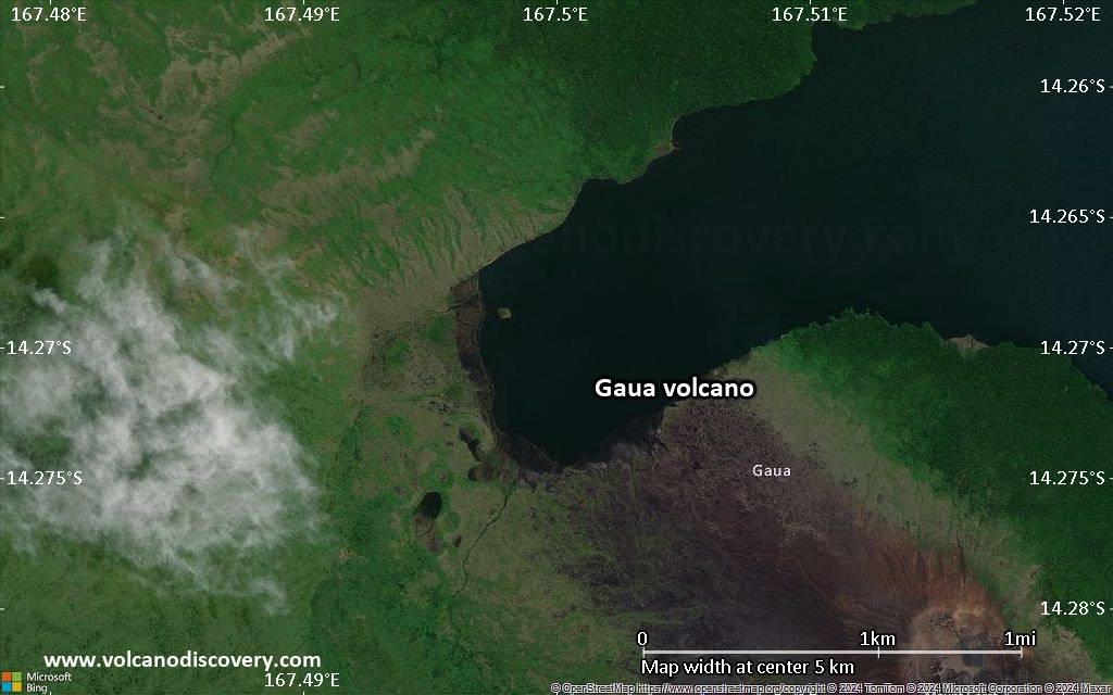 Satellite/aerial-type map of Gaua volcano (scale of few kilometers)