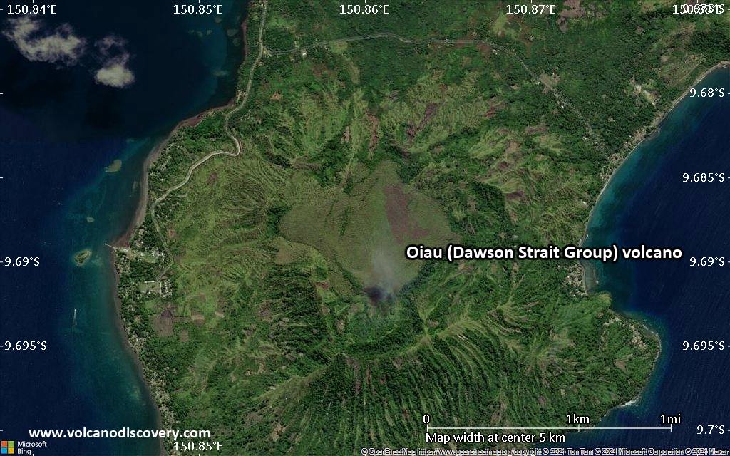 Satellite/aerial-type map of Oiau (Dawson Strait Group) volcano (scale of few kilometers)
