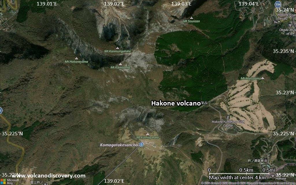 Satellite/aerial-type map of Hakone volcano (scale of few kilometers)