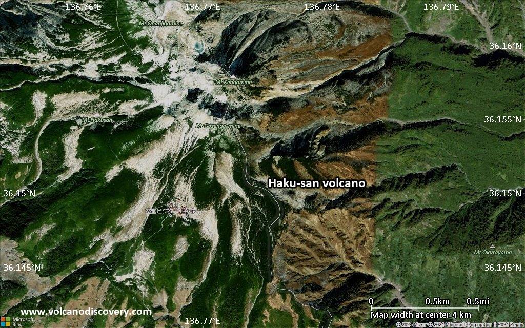 Satellite/aerial-type map of Haku-san volcano (scale of few kilometers)