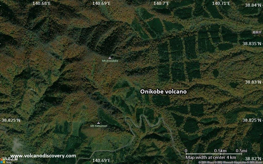 Satellite/aerial-type map of Onikobe volcano (scale of few kilometers)