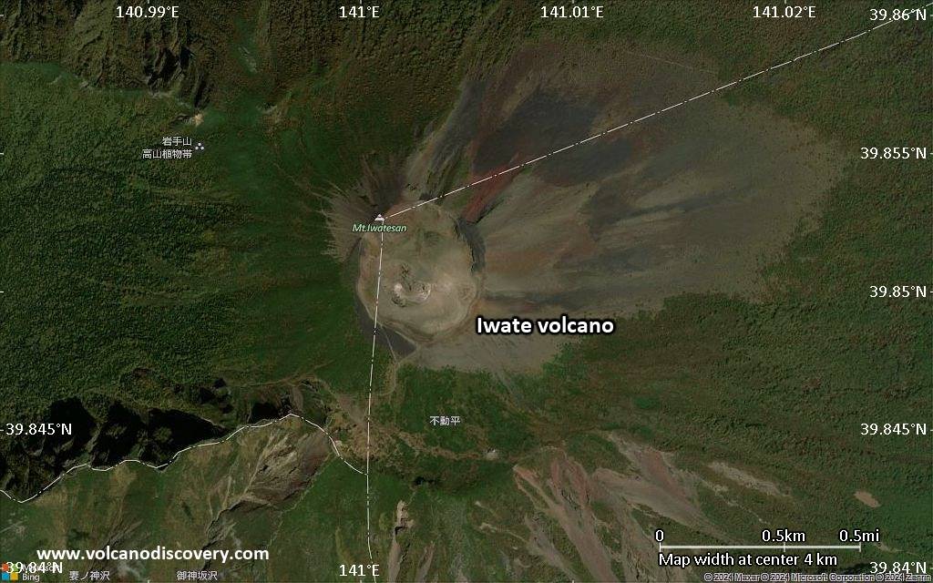 Satellite/aerial-type map of Iwate volcano (scale of few kilometers)