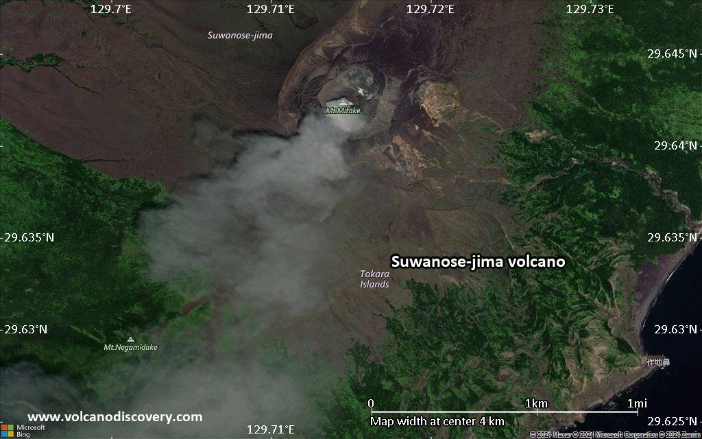 Satellite/aerial-type map of Suwanose-jima volcano (scale of few kilometers)