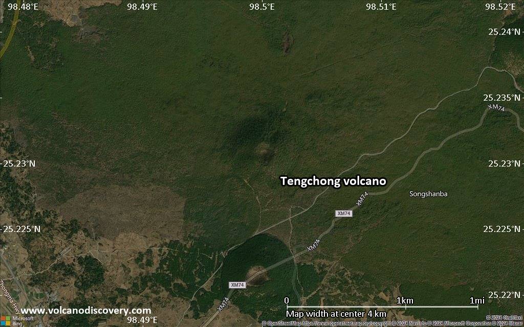 Satellite/aerial-type map of Tengchong volcano (scale of few kilometers)