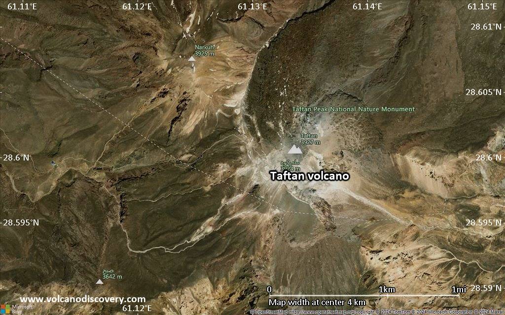Satellite/aerial-type map of Taftan volcano (scale of few kilometers)