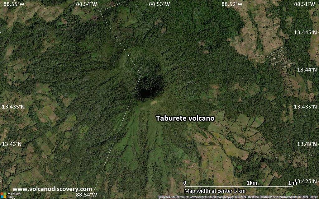 Satellite/aerial-type map of Taburete volcano (scale of few kilometers)