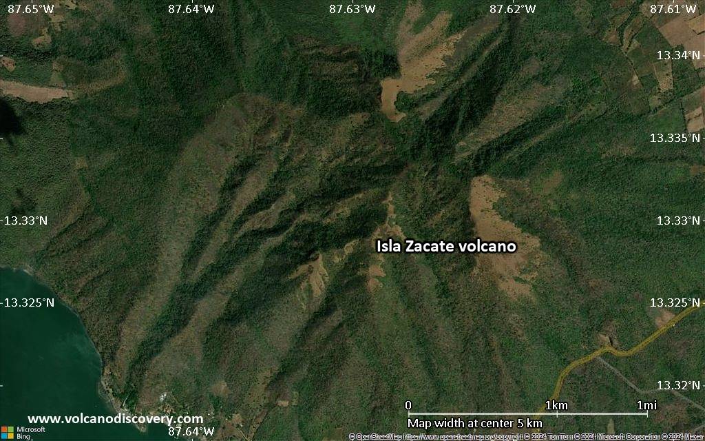 Satellite/aerial-type map of Isla Zacate volcano (scale of few kilometers)