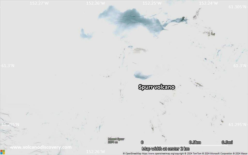 Satellite/aerial-type map of Spurr volcano (scale of few kilometers)