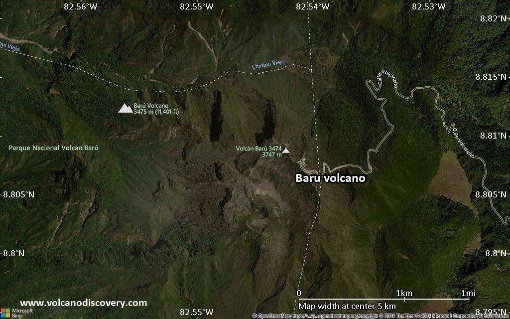 Satellite/aerial-type map of Baru volcano (scale of few kilometers)