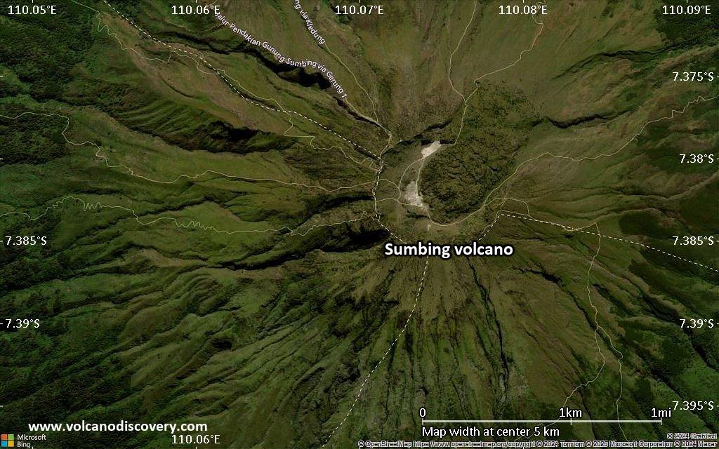 Satellite/aerial-type map of Sumbing volcano (scale of few kilometers)