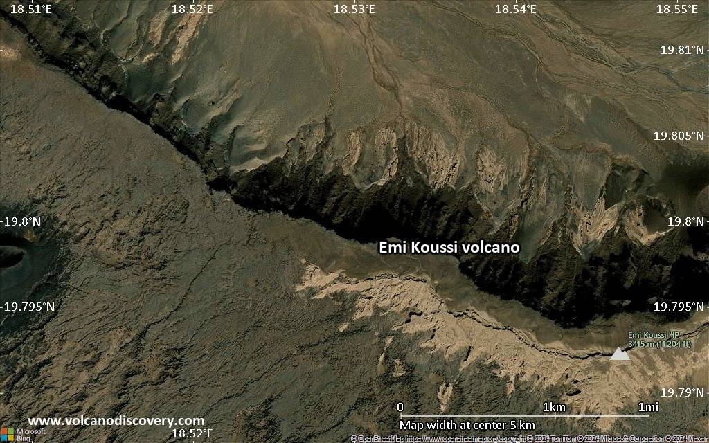 Satellite/aerial-type map of Emi Koussi volcano (scale of few kilometers)