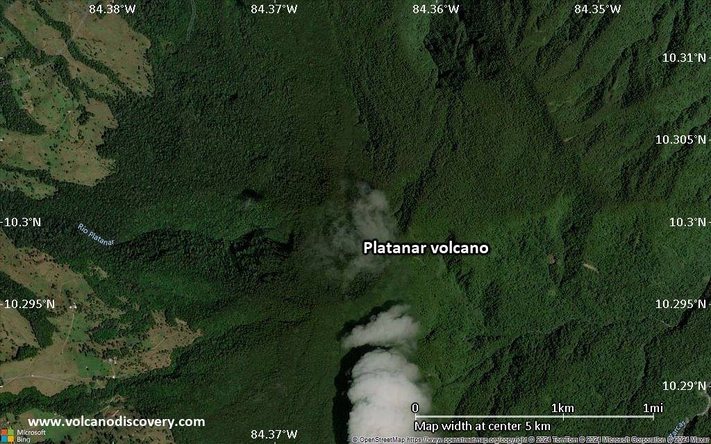 Satellite/aerial-type map of Platanar volcano (scale of few kilometers)